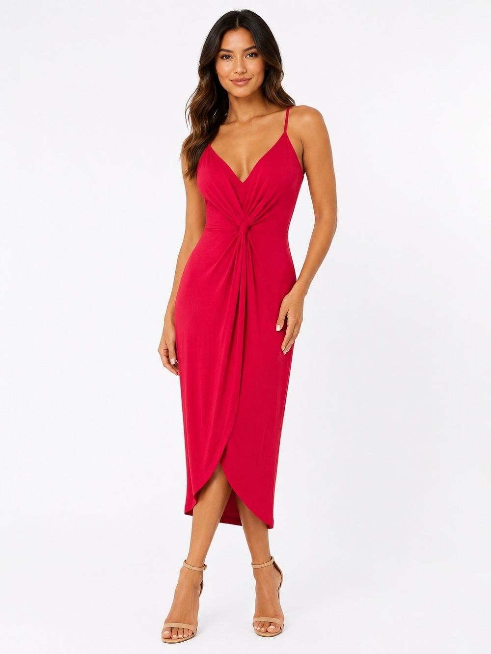 Rolla Coster Hot Pink Twist-Front Midi Dress